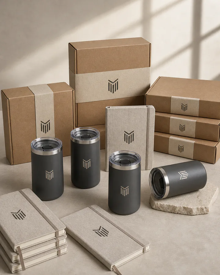 Corporate gift collection prepared for organized planning